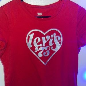 Old Levi shirt, size small, color red.